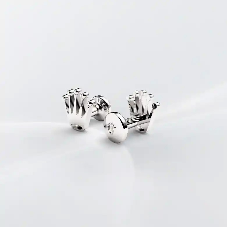 Rolex ‘Crown’ cufflinks in white gold, A1019 at Gandelman