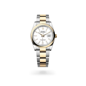 Rolex Datejust 36 in Oystersteel and yellow gold with a white dial, domed bezel, and Oyster bracelet - Gandelman
