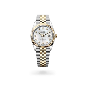 Rolex Datejust 36 in Oystersteel with a White mother-of-pearl set with diamonds dial, Fluted bezel, Jubilee bracelet - Gandelman