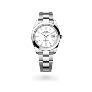 Rolex Datejust 41 in Oystersteel with a white dial, smooth bezel, and Oyster bracelet - Gandelman
