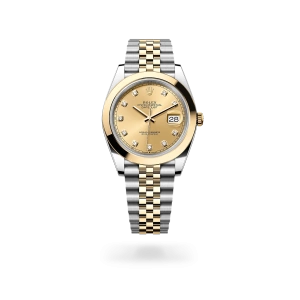 Rolex Datejust 41 in Oystersteel and yellow gold with a Champagne-colour set with diamonds dial, smooth bezel, Jubilee bracelet - Gandelman