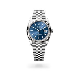 Rolex Datejust 41 in Oystersteel and white gold with a bright blue dial, fluted bezel, and Jubilee bracelet - Gandelman