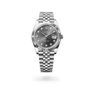 Rolex Datejust 41 in Oystersteel and white gold with a Slate set with diamonds dial, fluted bezel, Jubilee bracelet - Gandelman