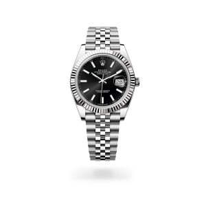 Rolex Datejust 41 in Oystersteel and white gold with a black dial, fluted bezel, Jubilee bracelet