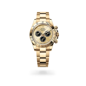 Rolex Cosmograph Daytona in yellow gold with bright green and golden dial, fixed bezel, and Oyster bracelet - Gandelman