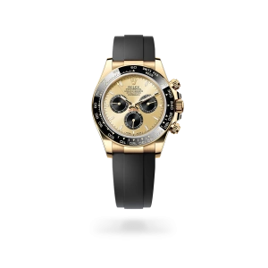Rolex Cosmograph Daytona in yellow gold with Intense black and champagne-colour dial, and Oysterflex bracelet - Gandelman