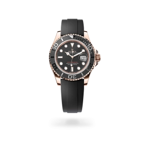 Rolex Yacht-Master 40 in Everose gold with an intense black dial, matt black Cerachrom insert in ceramic bezel, and Oysterflex bracelet - Gandelman