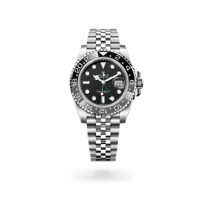 Rolex GMT-Master II in Oystersteel with a black dial, bidirectional rotatable 24-hour graduated  bezel, and Jubilee bracelet - Gandelman