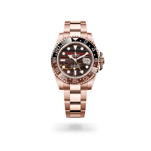 Rolex GMT-Master II in Everose gold with a Tiger iron dial, bidirectional rotatable 24-hour graduated  bezel, and Oyster bracelet - Gandelman
