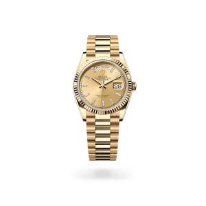 Rolex Day-Date 36 in yellow gold, Champagne-colour set with diamonds dial, fluted bezel, and President bracelet - Gandelman