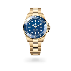 Rolex Deepsea in yellow gold with a blue dial, Cerachrom insert in blue ceramic bezel, and Oyster bracelet - Gandelman