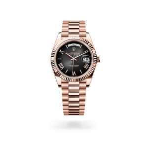 Rolex Day-Date 40 in Everose gold with a Slate ombré dial, fluted bezel, and President bracelet - Gandelman