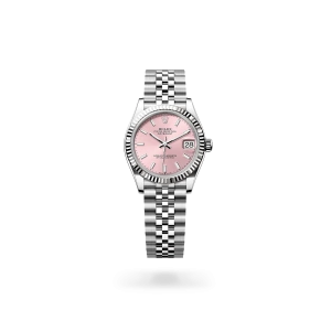 Rolex Datejust 31 in Oystersteel and white gold with a Pink dial, fluted bezel, Jubilee bracelet - Gandelman
