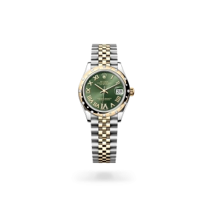 Rolex Datejust 31 in Oystersteel, yellow gold and diamonds with an Olive green dial with diamonds, domed bezel with diamonds, and Jubilee bracelet - Gandelman