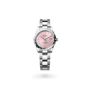 Rolex Datejust 31 in Oystersteel, white gold and diamonds with a pink dial, bezel with diamonds, and Oyster bracelet - Gandelman