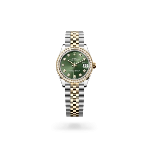 Rolex Datejust 31 in Oystersteel, yellow gold and diamonds with an Olive green set with diamonds dial, Diamond-set bezel, Jubilee bracelet - Gandelman