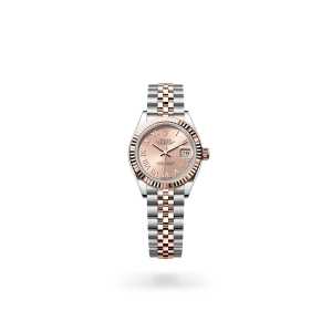 Rolex Lady-Datejust 28 in Oystersteel and Everose gold with a Rosé-colour dial, fluted bezel, and Jubilee bracelet - Gandelman