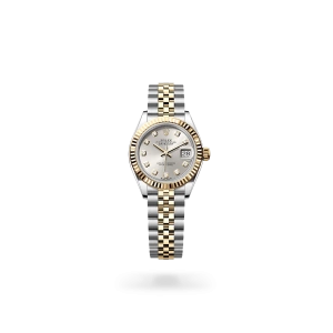 Rolex Lady-Datejust 28 in Oystersteel and yellow gold with a  Silver set with diamonds dial, fluted bezel, and Jubilee bracelet -  Gandelman