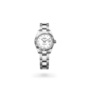 Rolex Lady-Datejust 28 in Oystersteel and white gold with a white dial, fluted bezel, and Oyster bracelet - Gandelman