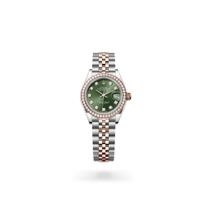 Rolex Lady-Datejust in Oystersteel, Everose gold and diamonds with a Olive green set with diamonds dial, Diamond-set bezel, Jubilee bracelet - Gandelman