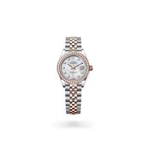 Rolex Lady-Datejust in Oystersteel, Everose gold and diamonds with a White mother-of-pearl set with diamonds dial, Diamond-set bezel, Jubilee bracelet - Gandelman