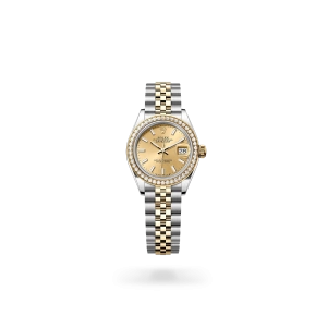 Rolex Lady-Datejust in Oystersteel, yellow gold and diamonds with a Champagne-colour dial, Diamond-set bezel, Jubilee bracelet - Gandelman