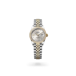 Rolex Lady-Datejust 28 in Oystersteel, yellow gold and diamonds, with a silver dial with diamonds, bezel with diamonds, and Jubilee bracelet - Gandelman