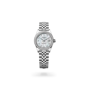 Rolex Lady-Datejust in Oystersteel, white gold and diamonds with a White mother-of-pearl set with diamonds dial, Diamond-set bezel, Jubilee bracelet - Gandelman