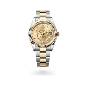 Rolex Sky-Dweller in Oystersteel and yellow gold with a champagne-colour dial, fluted bezel, and Oyster bracelet - Gandelman