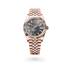 Rolex Sky-Dweller in Everose gold with a Slate dial, fluted bezel, and Jubilee bracelet - Gandelman