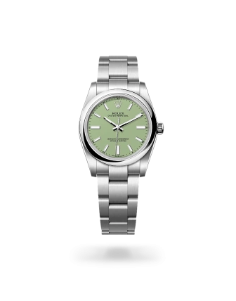 Rolex Oyster Perpetual 34 in Oystersteel with a pistachio dial, domed  bezel, and Oyster bracelet - Gandelman
