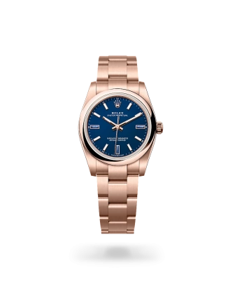 Rolex Oyster Perpetual 34 in Everose gold with a Blue stone dial, domed  bezel, and Oyster bracelet - Gandelman