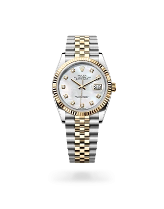 Rolex Datejust 36 in Oystersteel with a White mother-of-pearl set with diamonds dial, Fluted bezel, Jubilee bracelet - Gandelman