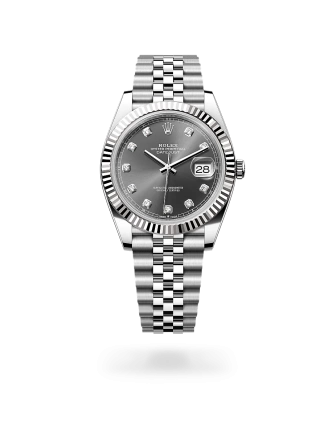Rolex Datejust 41 in Oystersteel and white gold with a Slate set with diamonds dial, fluted bezel, Jubilee bracelet - Gandelman