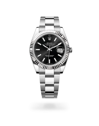 Rolex Datejust 41 in Oystersteel and white gold with a black dial, fluted bezel, Oyster bracelet - Gandelman