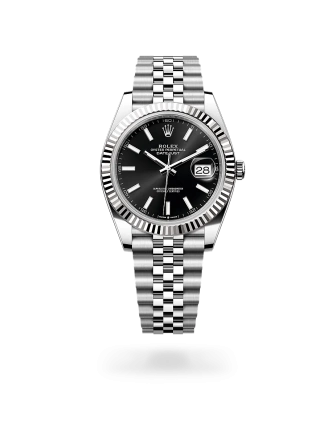 Rolex Datejust 41 in Oystersteel and white gold with a black dial, fluted bezel, Jubilee bracelet