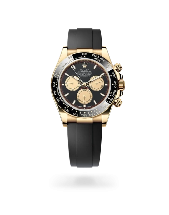 Rolex Cosmograph Daytona in yellow gold with Intense black and champagne-colour dial, and Oysterflex bracelet - Gandelman