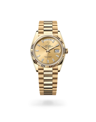 Rolex Day-Date 36 in yellow gold, Champagne-colour set with diamonds dial, fluted bezel, and President bracelet - Gandelman