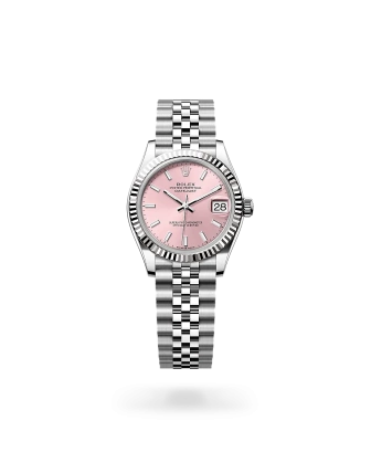 Rolex Datejust 31 in Oystersteel and white gold with a Pink dial, fluted bezel, Jubilee bracelet - Gandelman