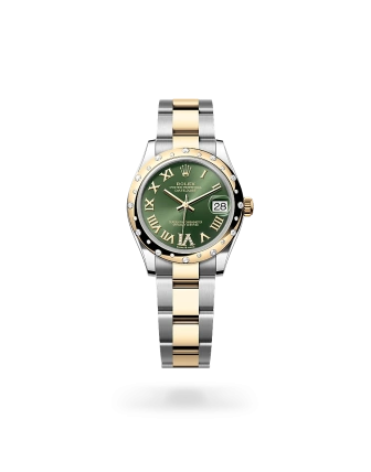 Rolex Datejust 31 in Oystersteel, yellow gold and diamonds with an Olive green set with diamonds dial, and Oyster bracelet - Gandelman