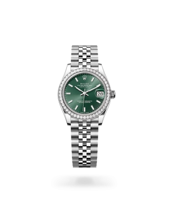 Rolex Datejust 31 in Oystersteel, white gold and diamonds with a Mint green dial, Diamond-set bezel, Jubilee bracelet - Gandelman