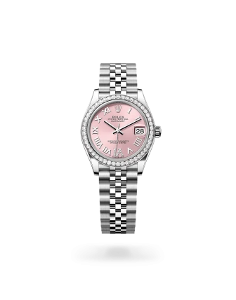 Rolex Datejust 31 in Oystersteel, white gold and diamonds with a Pink set with diamonds dial, Diamond-set bezel, Jubilee bracelet - Gandelman