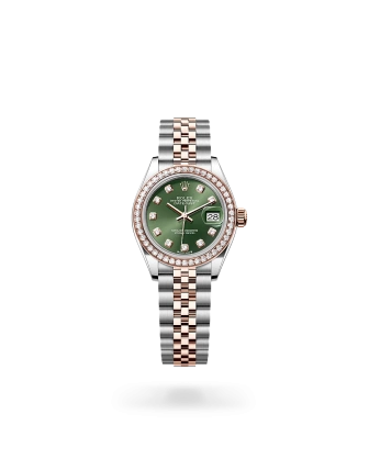 Rolex Lady-Datejust in Oystersteel, Everose gold and diamonds with a Olive green set with diamonds dial, Diamond-set bezel, Jubilee bracelet - Gandelman