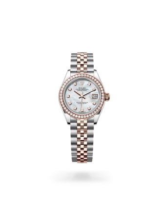 Rolex Lady-Datejust in Oystersteel, Everose gold and diamonds with a White mother-of-pearl set with diamonds dial, Diamond-set bezel, Jubilee bracelet - Gandelman