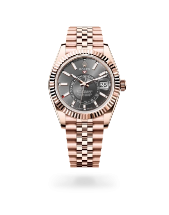 Rolex Sky-Dweller in Everose gold with a Slate dial, fluted bezel, and Jubilee bracelet -  Gandelman