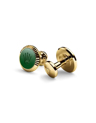 Rolex ‘Fluted’ cufflinks in yellow gold and ceramic, A1038 at Gandelman
