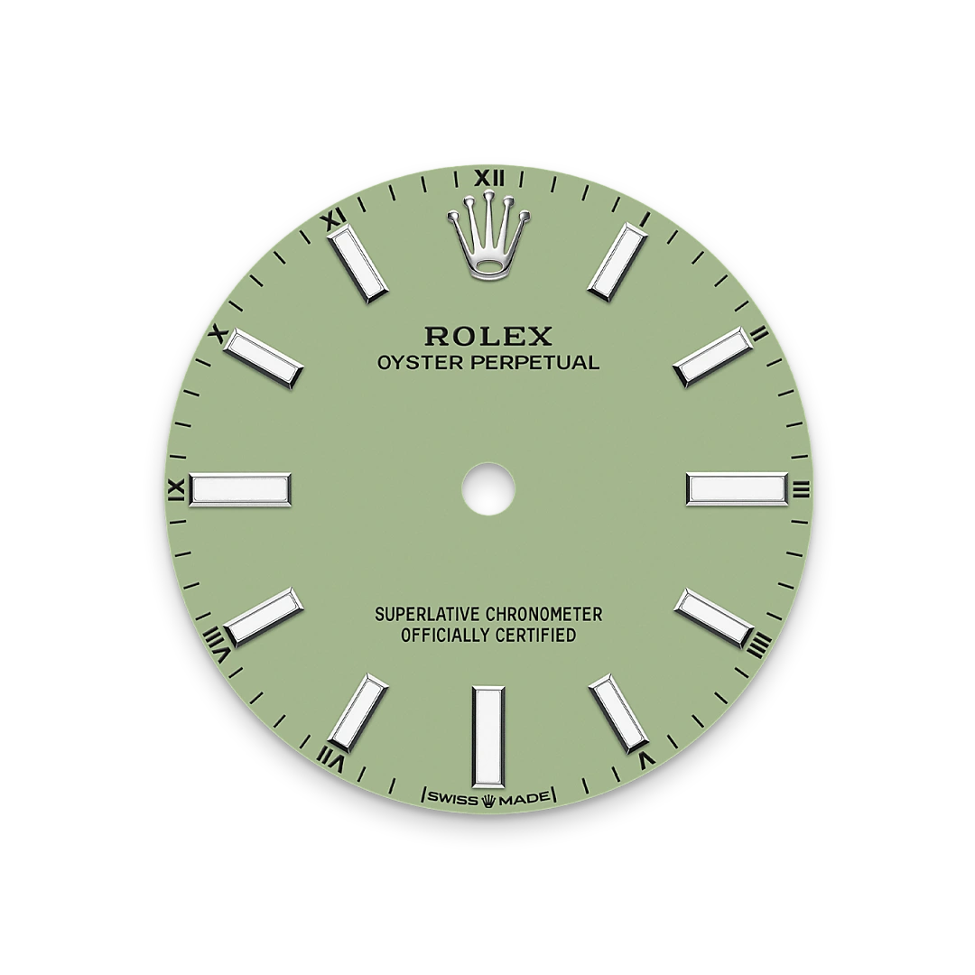 Rolex Oyster Perpetual 34 in Oystersteel with a pistachio dial, domed bezel, and Oyster bracelet, m124200-0006 - Gandelman Rolex Oyster Perpetual 34 in Oystersteel with a pistachio dial, domed bezel, and Oyster bracelet, m124200-0006 - Gandelman