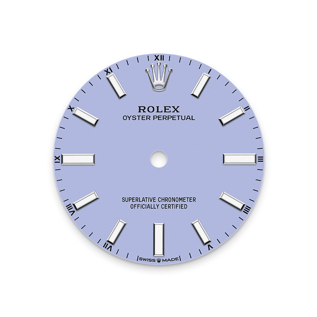 Rolex Oyster Perpetual 34 in Oystersteel with a Lavender dial, domed  bezel, and Oyster bracelet, m124200-0008 - Gandelman