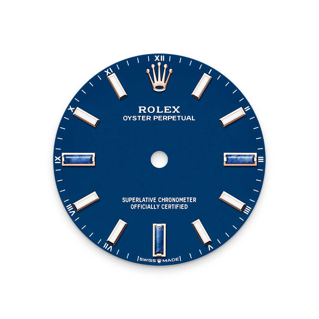Rolex Oyster Perpetual 34 in Everose gold with a Blue stone dial, domed  bezel, and Oyster bracelet, m124205-0002 - Gandelman