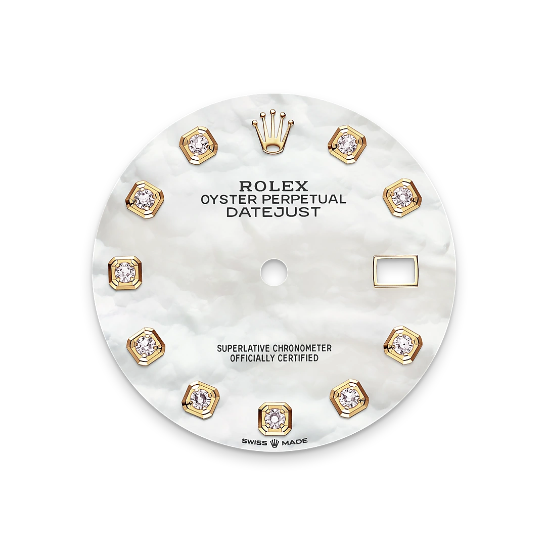 Rolex Datejust 36 in Oystersteel with a White mother-of-pearl set with diamonds dial, Fluted bezel, Jubilee bracelet, m126233-0023 - Gandelman